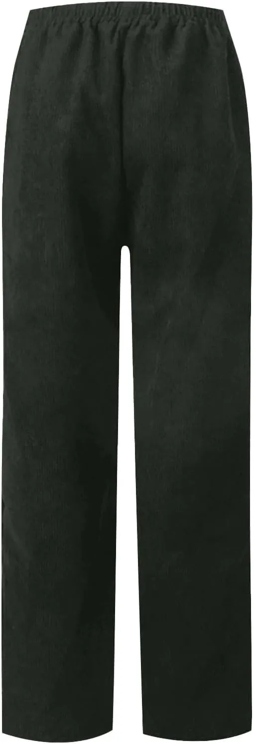 Corduroy Pants Women High Waisted Wide Leg Pants Casual Drawstring Elastic Waist Straight Leg Pants with Pockets