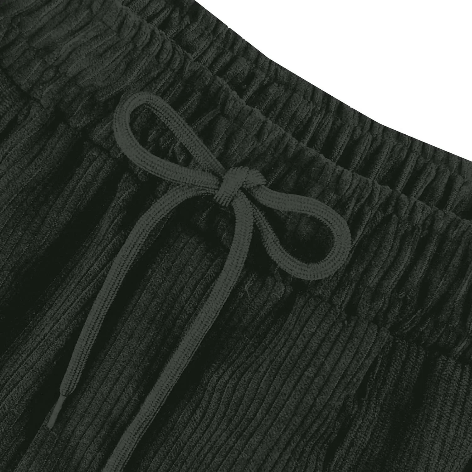 Corduroy Pants Women High Waisted Wide Leg Pants Casual Drawstring Elastic Waist Straight Leg Pants with Pockets