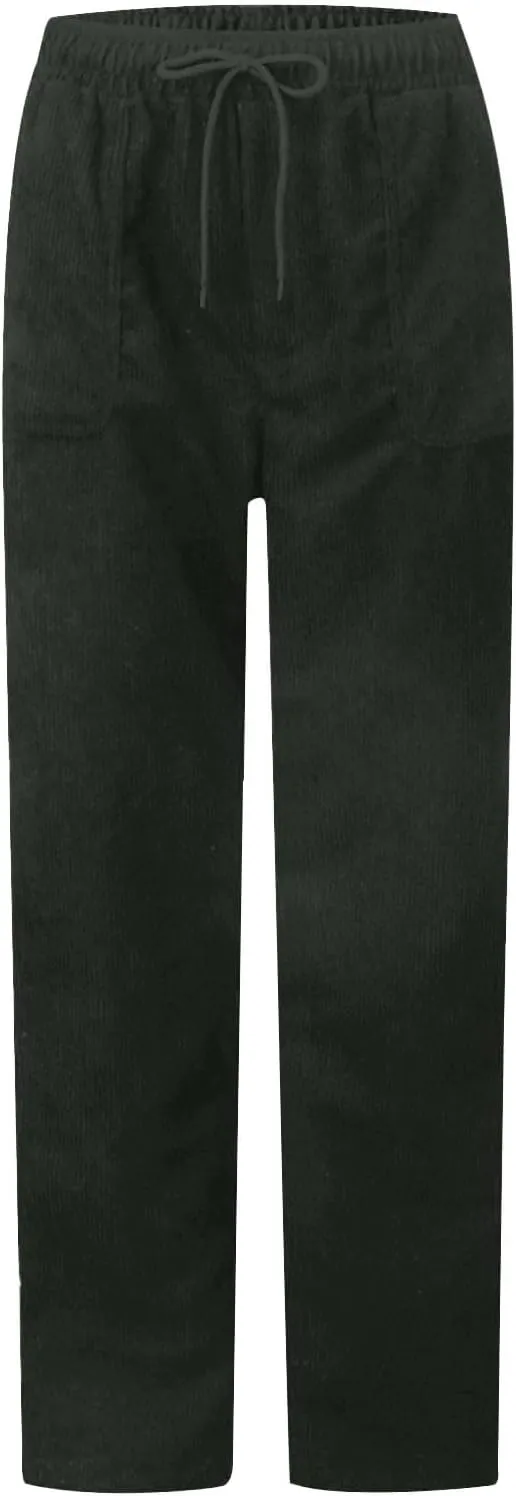 Corduroy Pants Women High Waisted Wide Leg Pants Casual Drawstring Elastic Waist Straight Leg Pants with Pockets