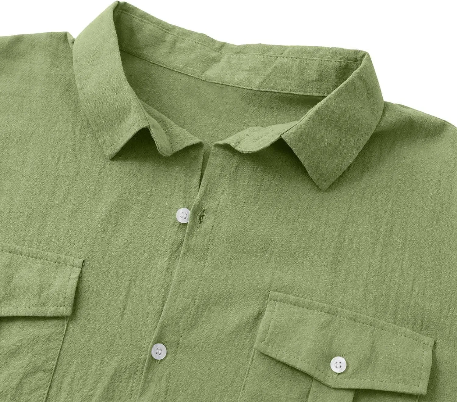 Cotton Linen Shirts for Men Long Sleeve Lapel Collar Buttons Shirt with Pockets Casual Regular Fit Lightweight Blouse