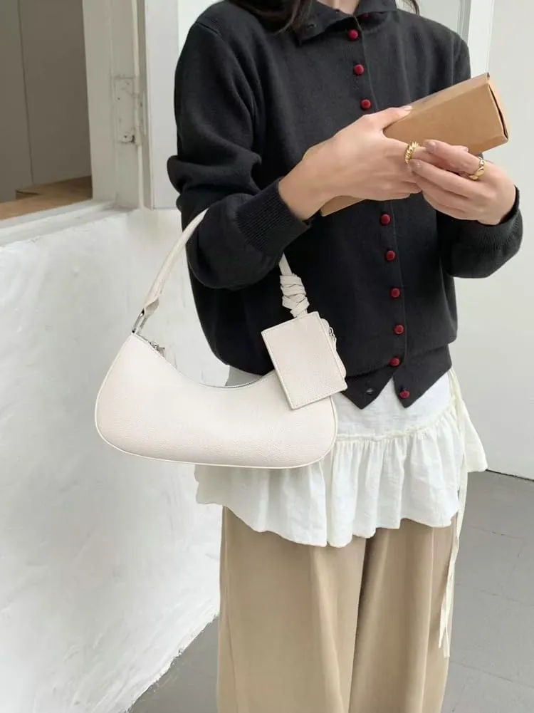 Crescent Shoulder Bags for Women Trendy Leather Underarm Purses Satchel Top Handle Handbags with Small Wallet 2025