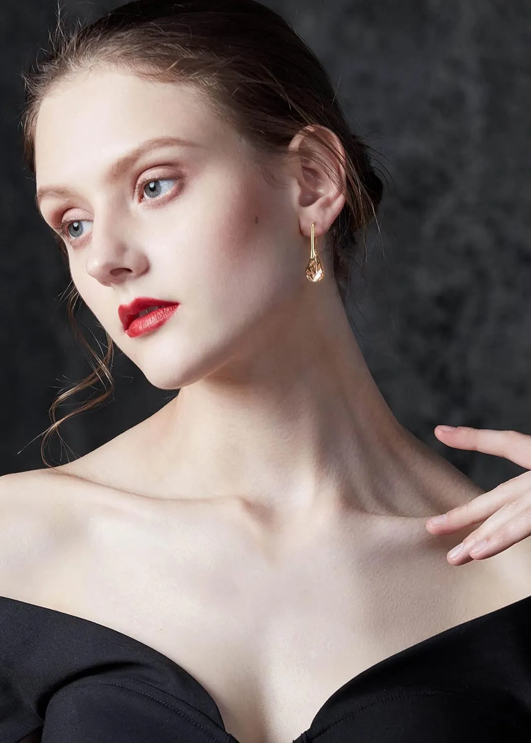 Crystal Teardrop Earrings S925 Sterling Silver Dangle Earrings Gold Plated Earrings for Women