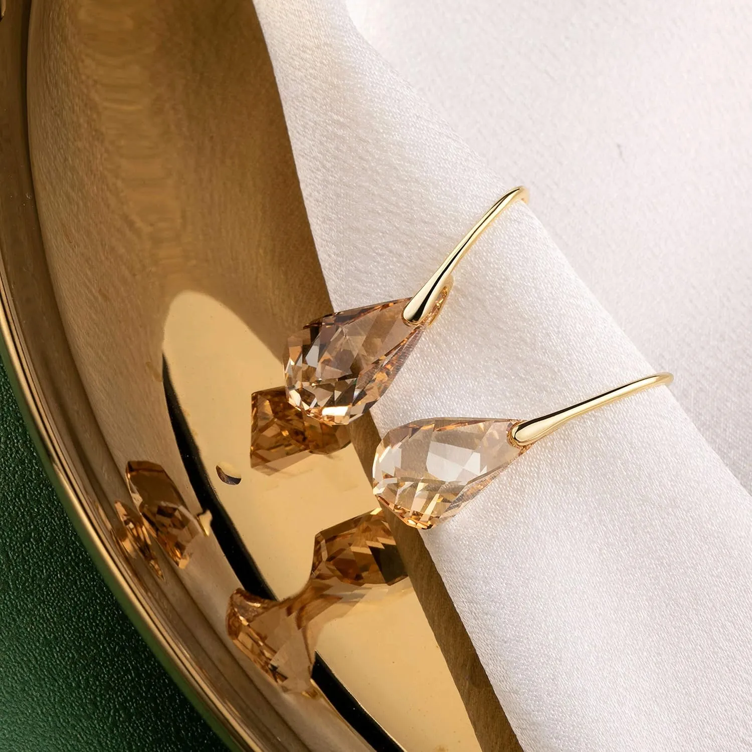 Crystal Teardrop Earrings S925 Sterling Silver Dangle Earrings Gold Plated Earrings for Women