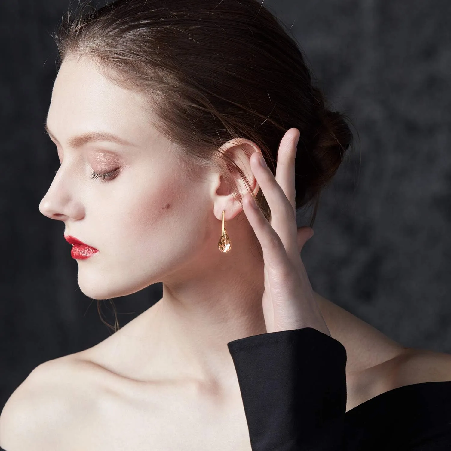 Crystal Teardrop Earrings S925 Sterling Silver Dangle Earrings Gold Plated Earrings for Women