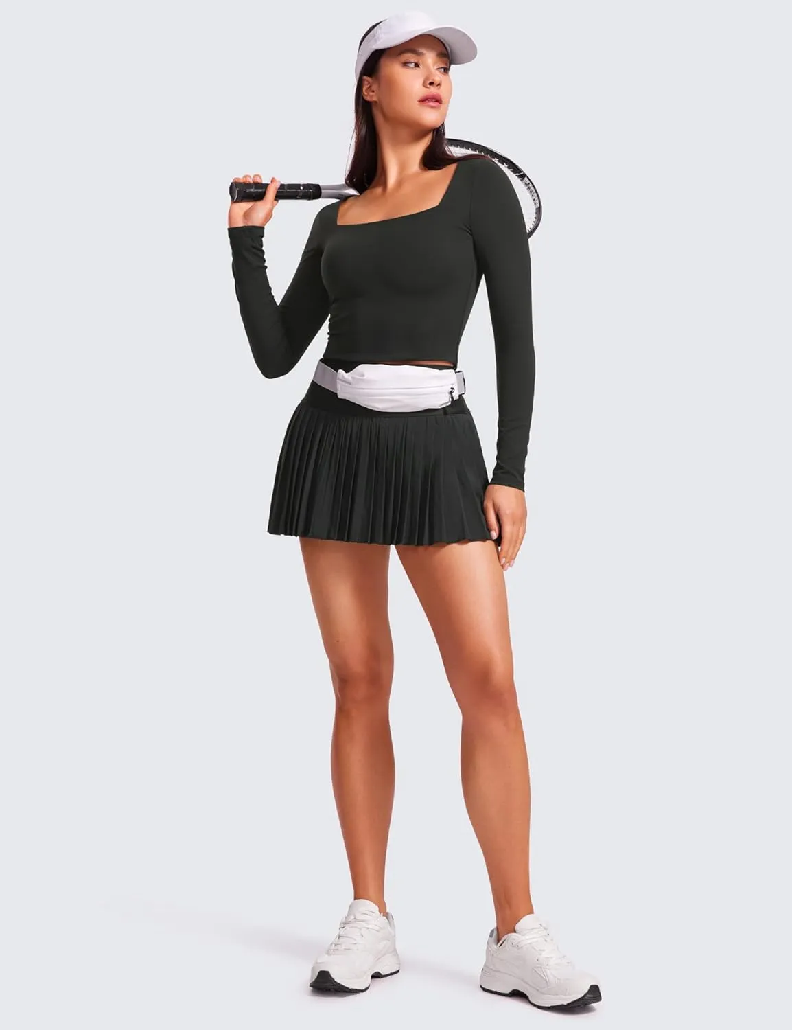 CRZ YOGA Womens Butterluxe Double Lined Long Sleeve Crop Top Square Neck Workout Athletic Casual Cropped Fitted Basic Shirts