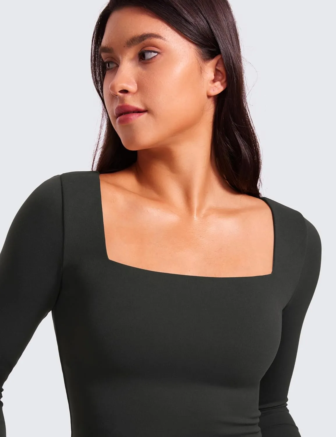 CRZ YOGA Womens Butterluxe Double Lined Long Sleeve Crop Top Square Neck Workout Athletic Casual Cropped Fitted Basic Shirts