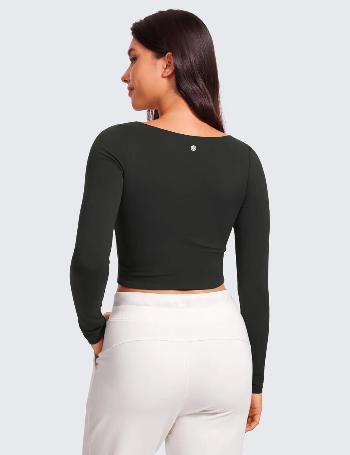 CRZ YOGA Womens Butterluxe Double Lined Long Sleeve Crop Top Square Neck Workout Athletic Casual Cropped Fitted Basic Shirts