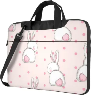 Cute Bunny Pattern Pink Rabbit Waterproof 13-15.6 Inch Laptop Bag For Man And Women, Computer Messenger Bag, Trendy Shoulder Strap Design