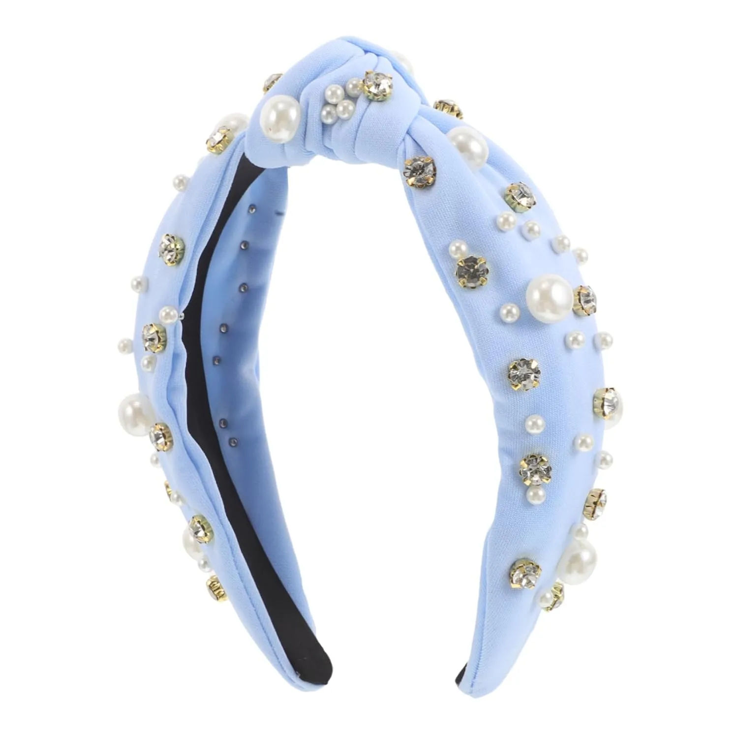 Didiseaon Fashion Rhinestone Knotted Headband for Women Wide Pearl Hair Accessories Nonslip Design for Outdoor Use Durable Cloth Material for Brides and Special Occasions