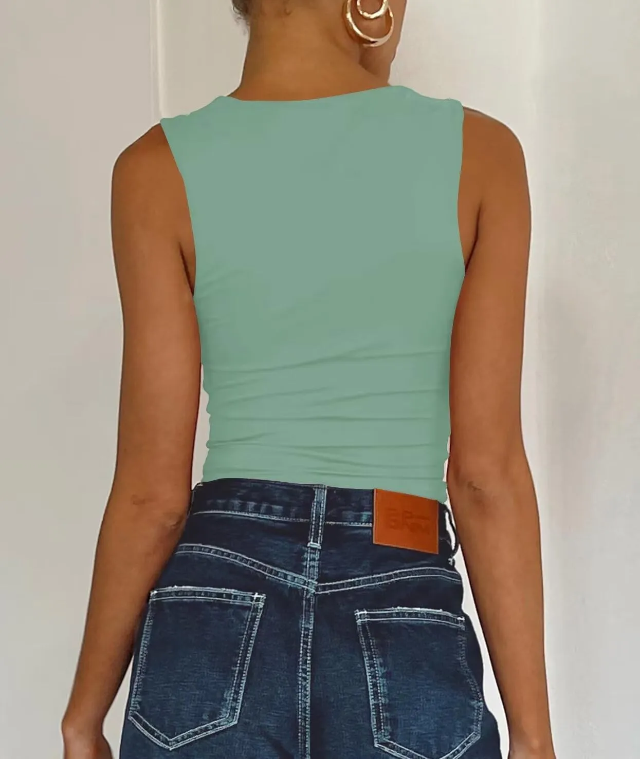 Dressmine Women's Sexy Sleeveless Square Neck Crop Top Seamless Knitting Trendy Basics Tank Top