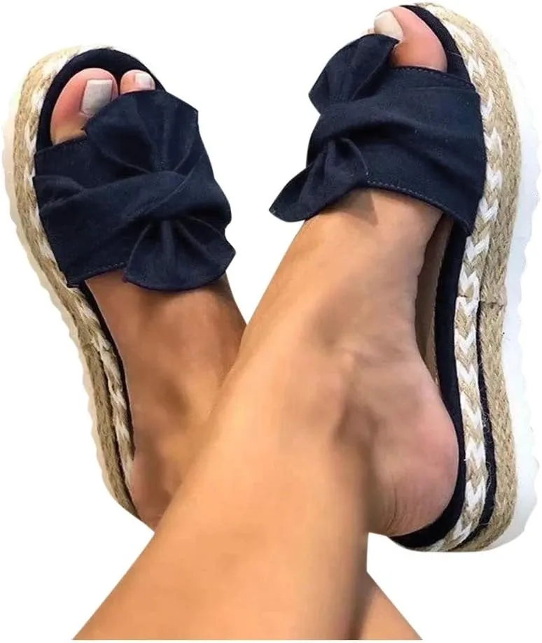 Eduavar Womens Wedge Sandals, Orthopedic Sandals for Women Bow Tie Sandals Slip On Espadrille Platform Sandals