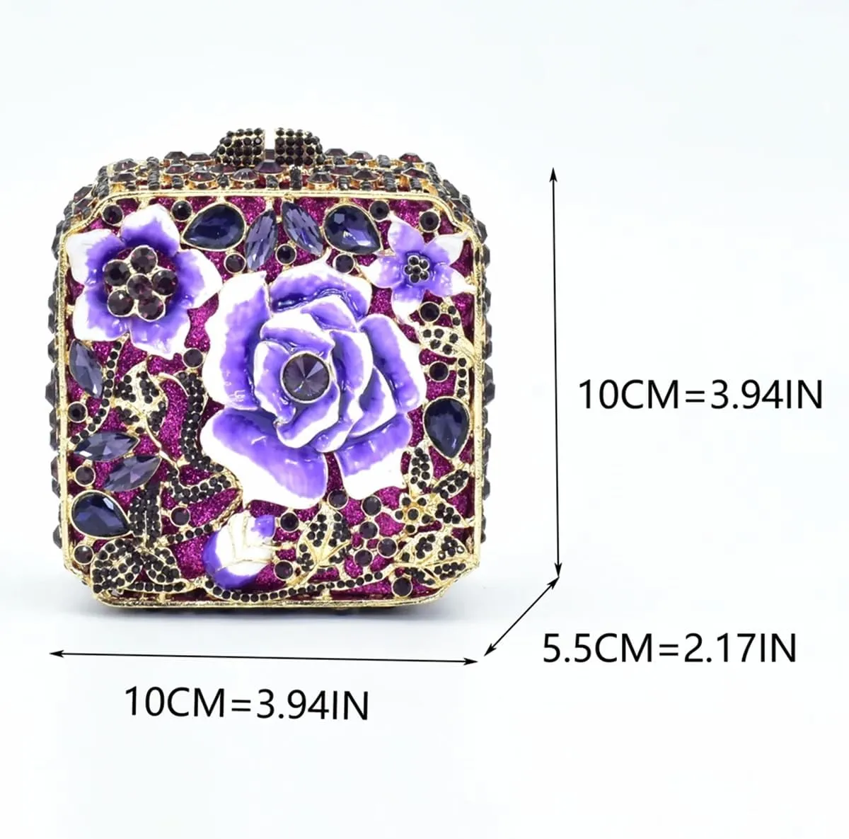 Elegant Women Oil Floral Crystal Evening Bag Flower Diamond Wedding Party Purse Square Box Rhinestone Handbag for Prom