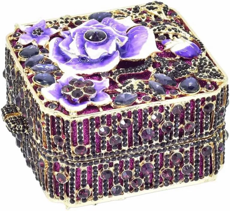 Elegant Women Oil Floral Crystal Evening Bag Flower Diamond Wedding Party Purse Square Box Rhinestone Handbag for Prom