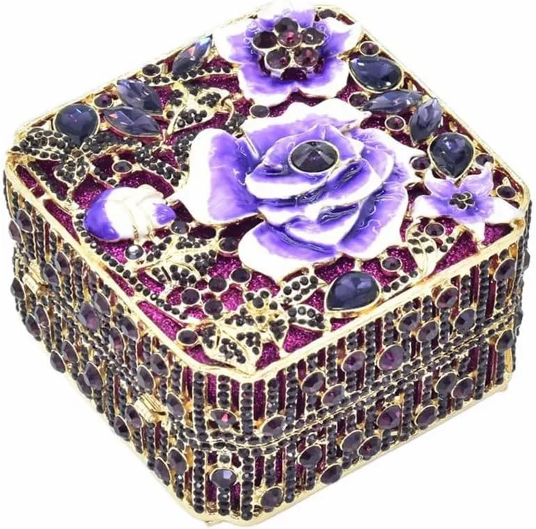 Elegant Women Oil Floral Crystal Evening Bag Flower Diamond Wedding Party Purse Square Box Rhinestone Handbag for Prom