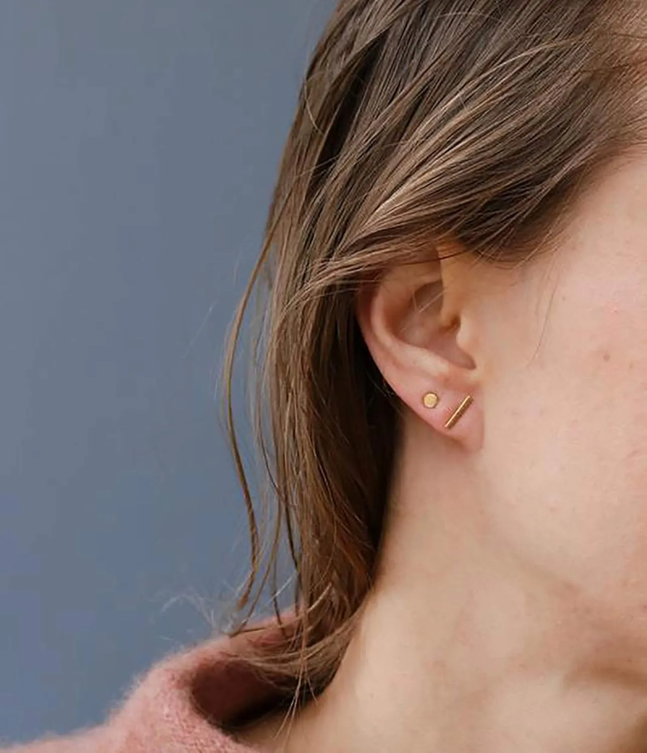 EPIRORA Sterling Silver Stud Earrings for Women Men- 4 Pairs of Hypoallergenic Simple Geometric Small Stud Earring Set Tiny Circle Triangle Square Bar Stud Earrings Mini Cartilage Tragus Earrings