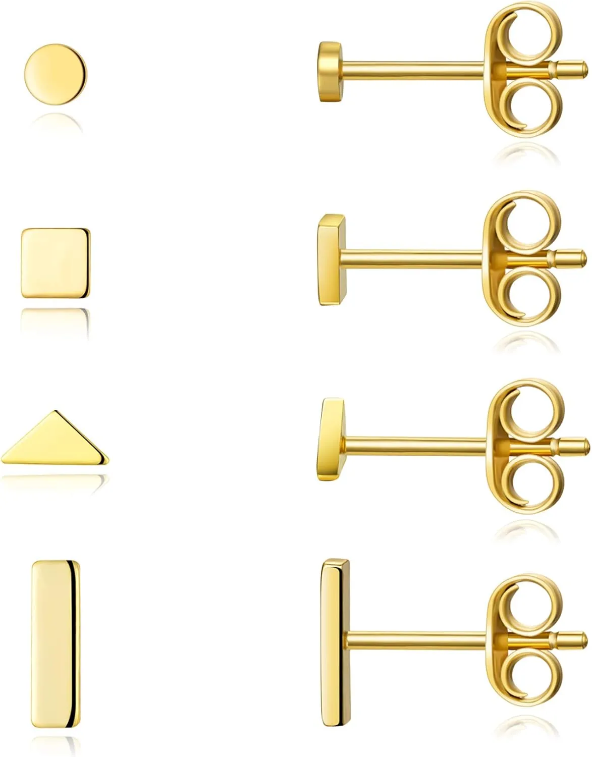 EPIRORA Sterling Silver Stud Earrings for Women Men- 4 Pairs of Hypoallergenic Simple Geometric Small Stud Earring Set Tiny Circle Triangle Square Bar Stud Earrings Mini Cartilage Tragus Earrings
