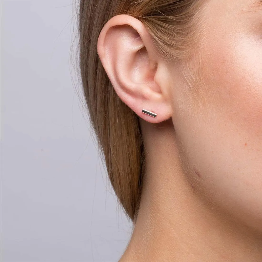 EPIRORA Sterling Silver Stud Earrings for Women Men- 4 Pairs of Hypoallergenic Simple Geometric Small Stud Earring Set Tiny Circle Triangle Square Bar Stud Earrings Mini Cartilage Tragus Earrings
