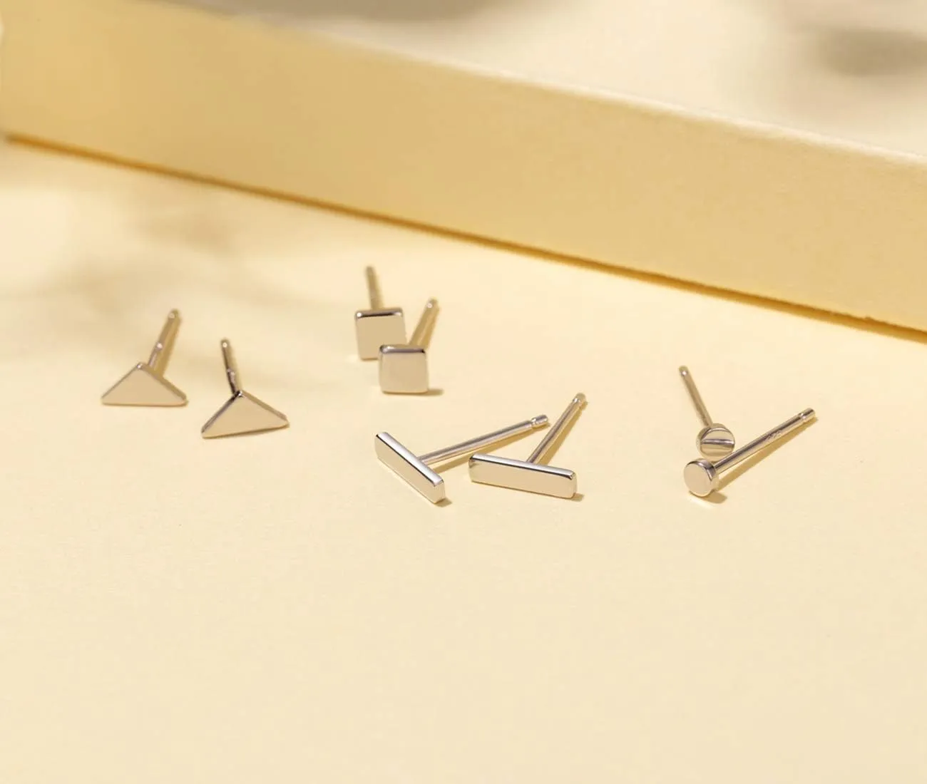 EPIRORA Sterling Silver Stud Earrings for Women Men- 4 Pairs of Hypoallergenic Simple Geometric Small Stud Earring Set Tiny Circle Triangle Square Bar Stud Earrings Mini Cartilage Tragus Earrings