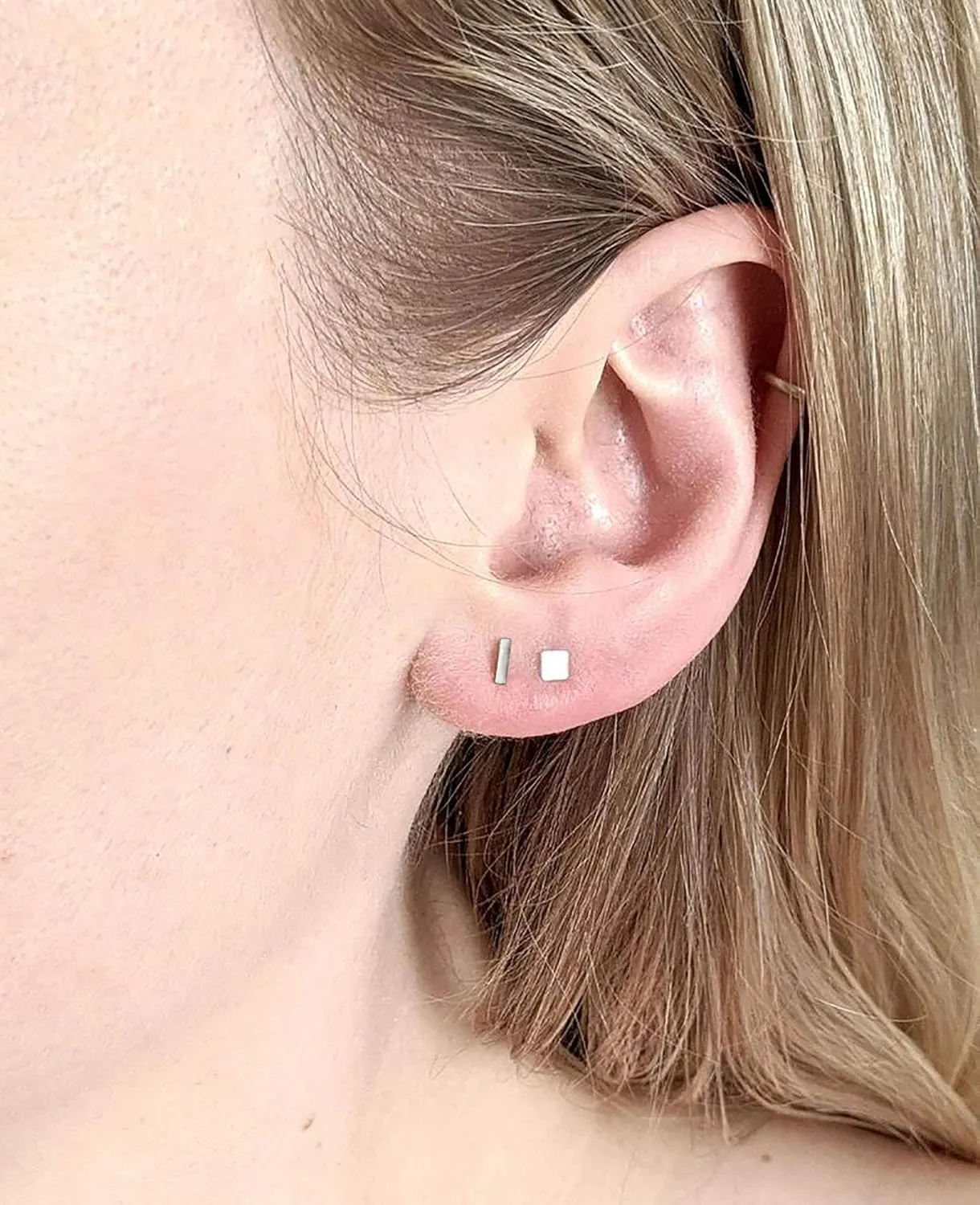 EPIRORA Sterling Silver Stud Earrings for Women Men- 4 Pairs of Hypoallergenic Simple Geometric Small Stud Earring Set Tiny Circle Triangle Square Bar Stud Earrings Mini Cartilage Tragus Earrings