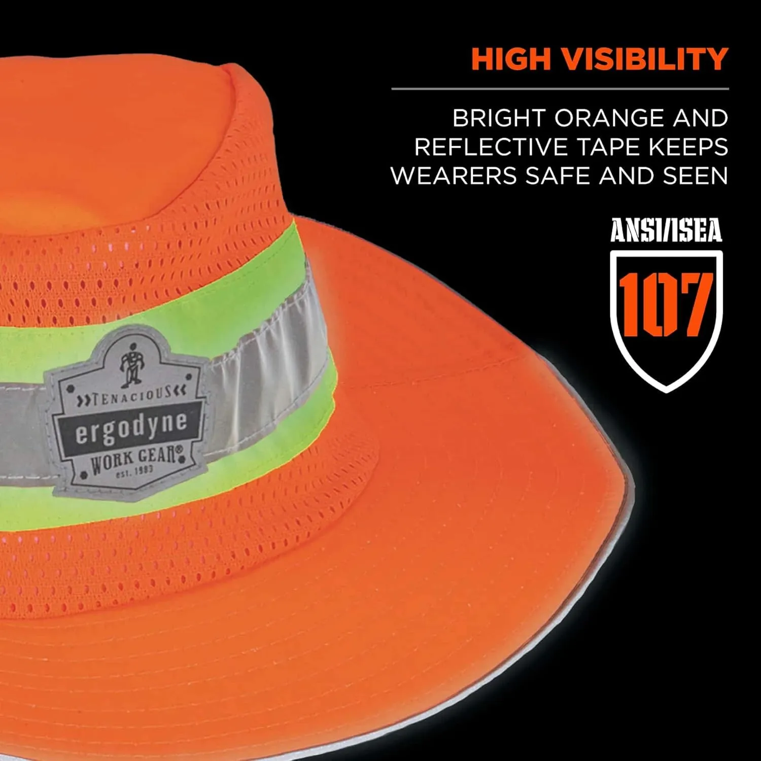 Ergodyne GloWear 8935 High Visibility Reflective Ranger Sun Hat,Orange, Large/X-Large