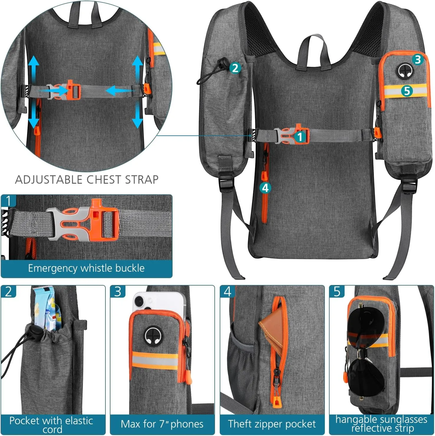 Esup 15L Small Hiking Backpack Foldable Lightweight Travel Day Pack Packable Camping Backpack for Women Men (Gray)