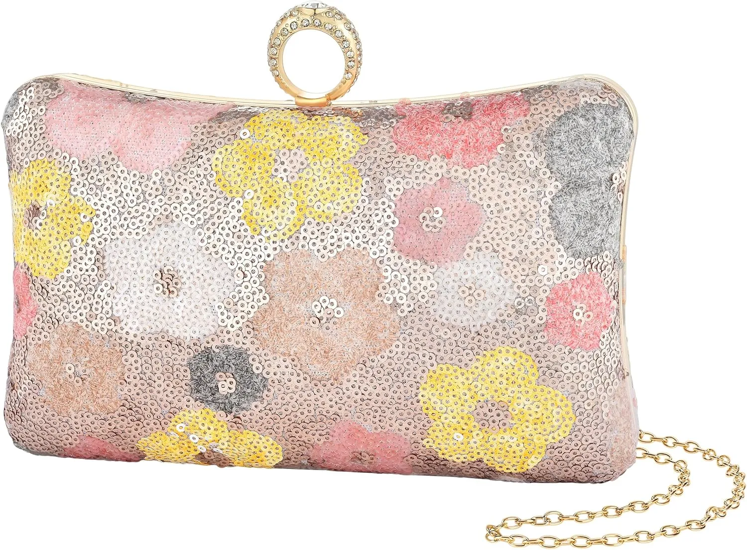 Evening Bag for Women, Gold Flower Sequins Purses, Sparkling Party Clutch Handbag for Wedding Cocktail Prom