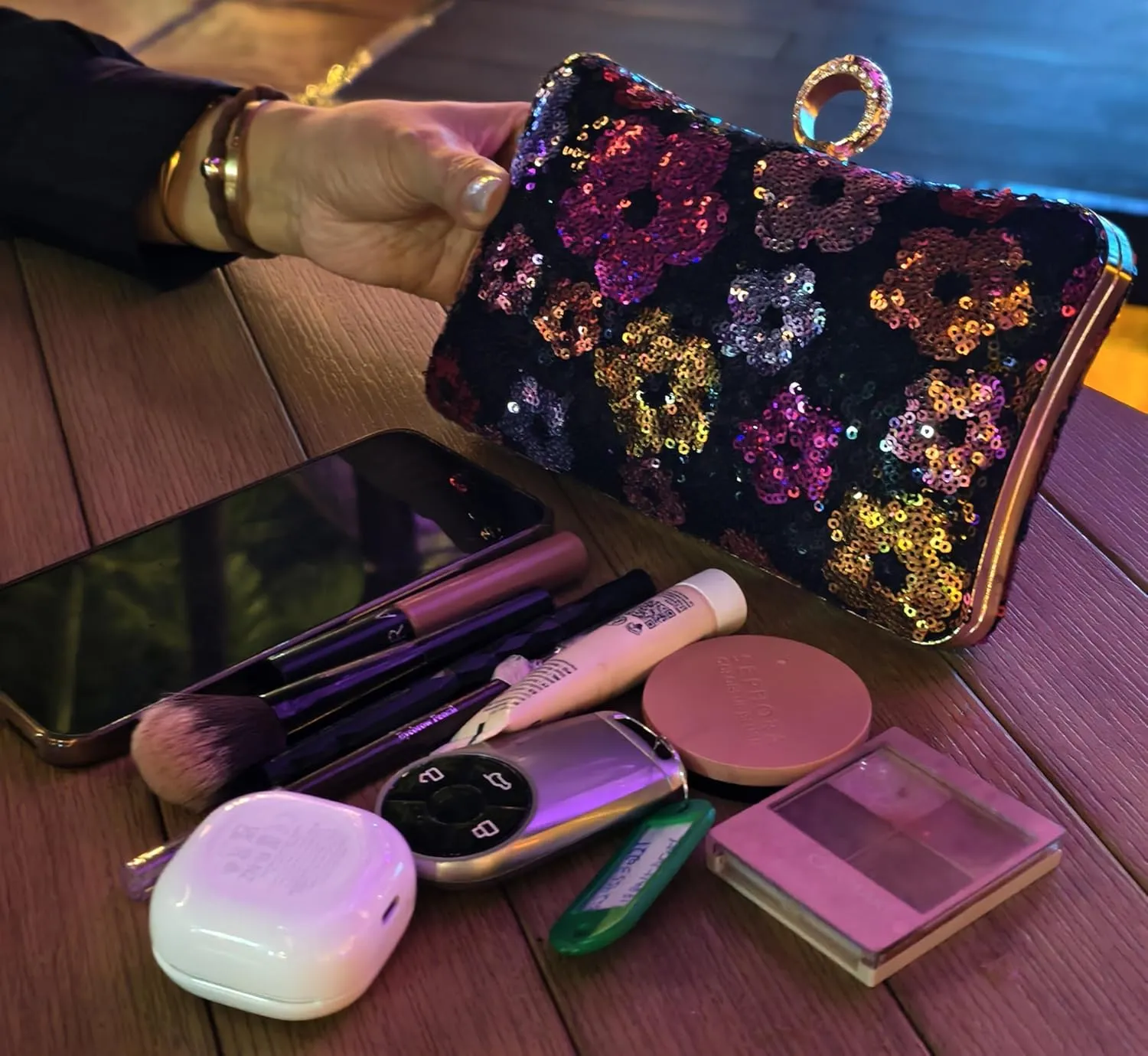 Evening Bag for Women, Gold Flower Sequins Purses, Sparkling Party Clutch Handbag for Wedding Cocktail Prom