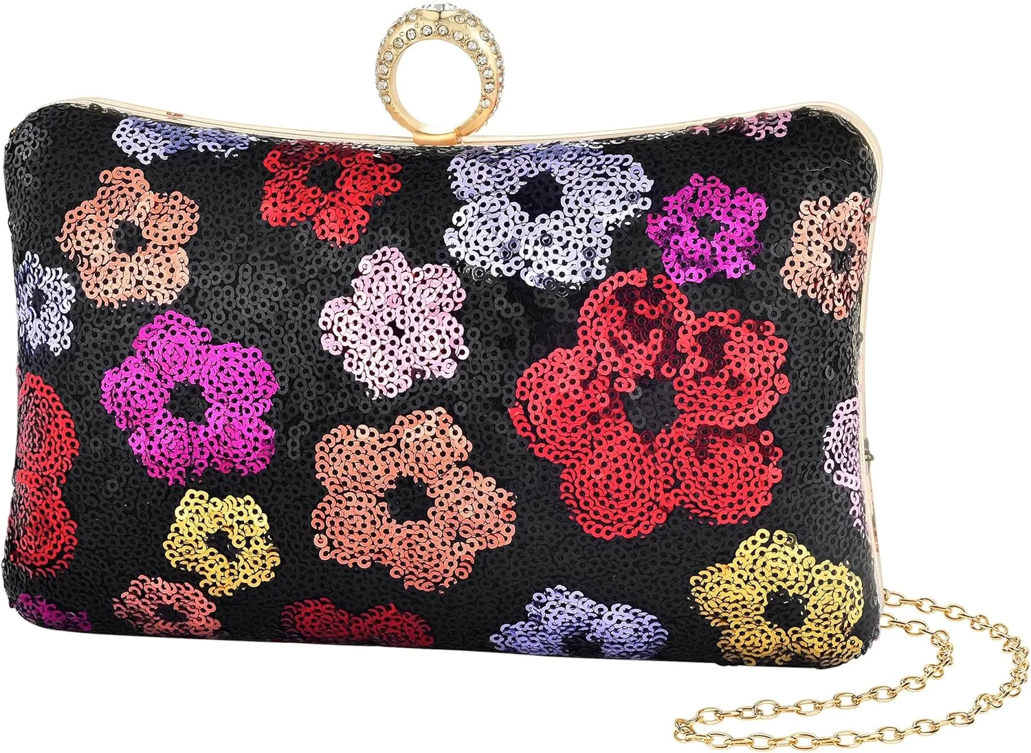 Evening Bag for Women, Gold Flower Sequins Purses, Sparkling Party Clutch Handbag for Wedding Cocktail Prom