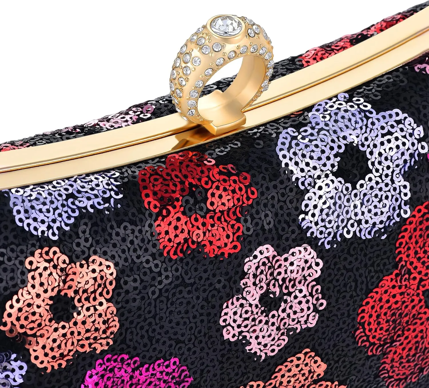 Evening Bag for Women, Gold Flower Sequins Purses, Sparkling Party Clutch Handbag for Wedding Cocktail Prom