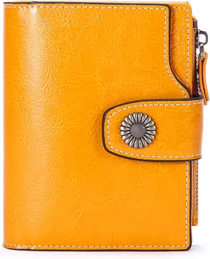 FALAN MULE Genuine Leather Small Wallet for Women, RFID Blocking, Compact Size, Yellow