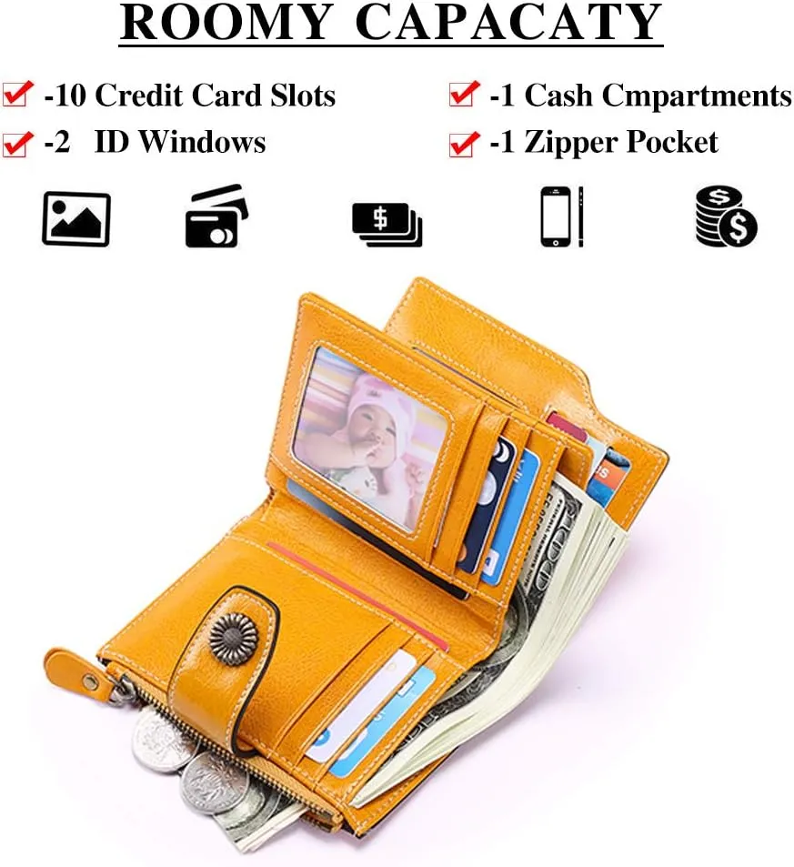 FALAN MULE Genuine Leather Small Wallet for Women, RFID Blocking, Compact Size, Yellow