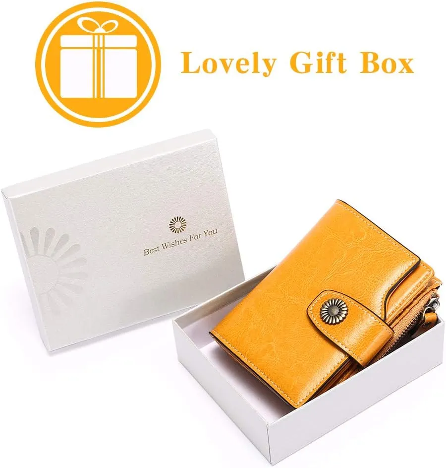 FALAN MULE Genuine Leather Small Wallet for Women, RFID Blocking, Compact Size, Yellow