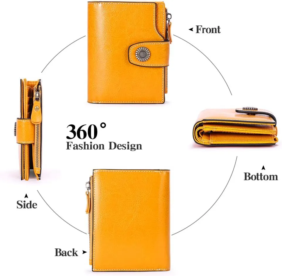 FALAN MULE Genuine Leather Small Wallet for Women, RFID Blocking, Compact Size, Yellow