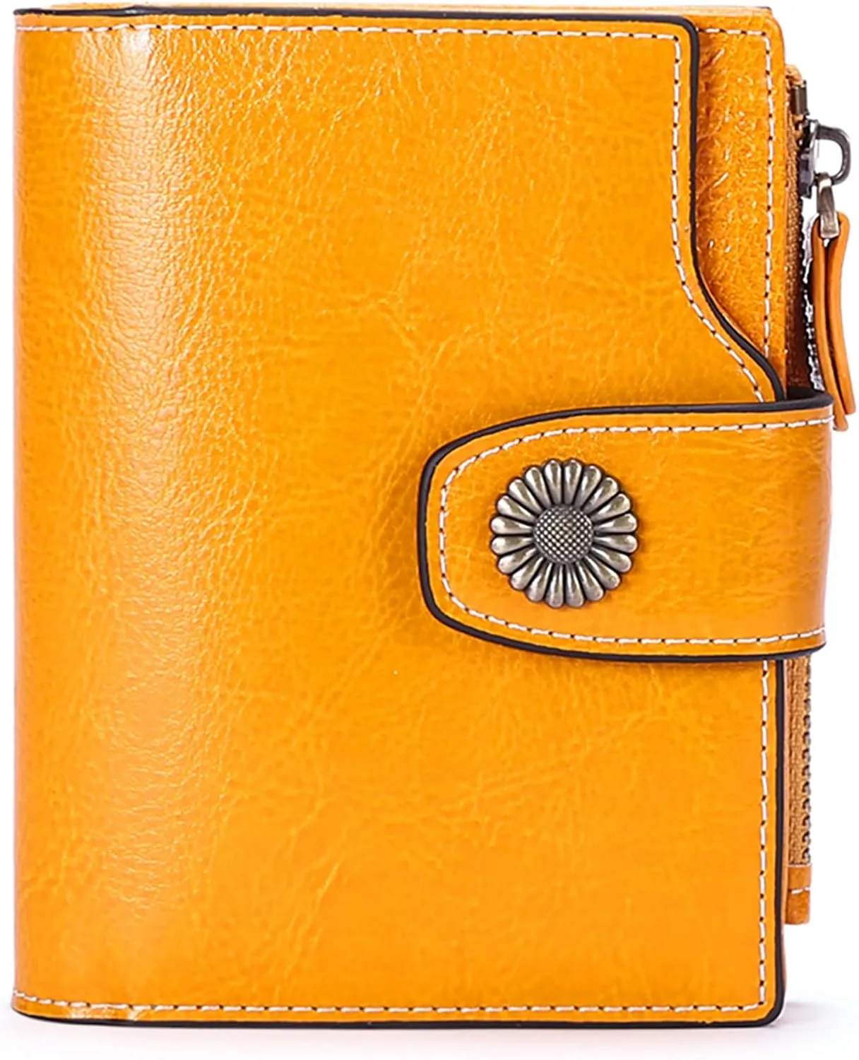 FALAN MULE Genuine Leather Small Wallet for Women, RFID Blocking, Compact Size, Yellow
