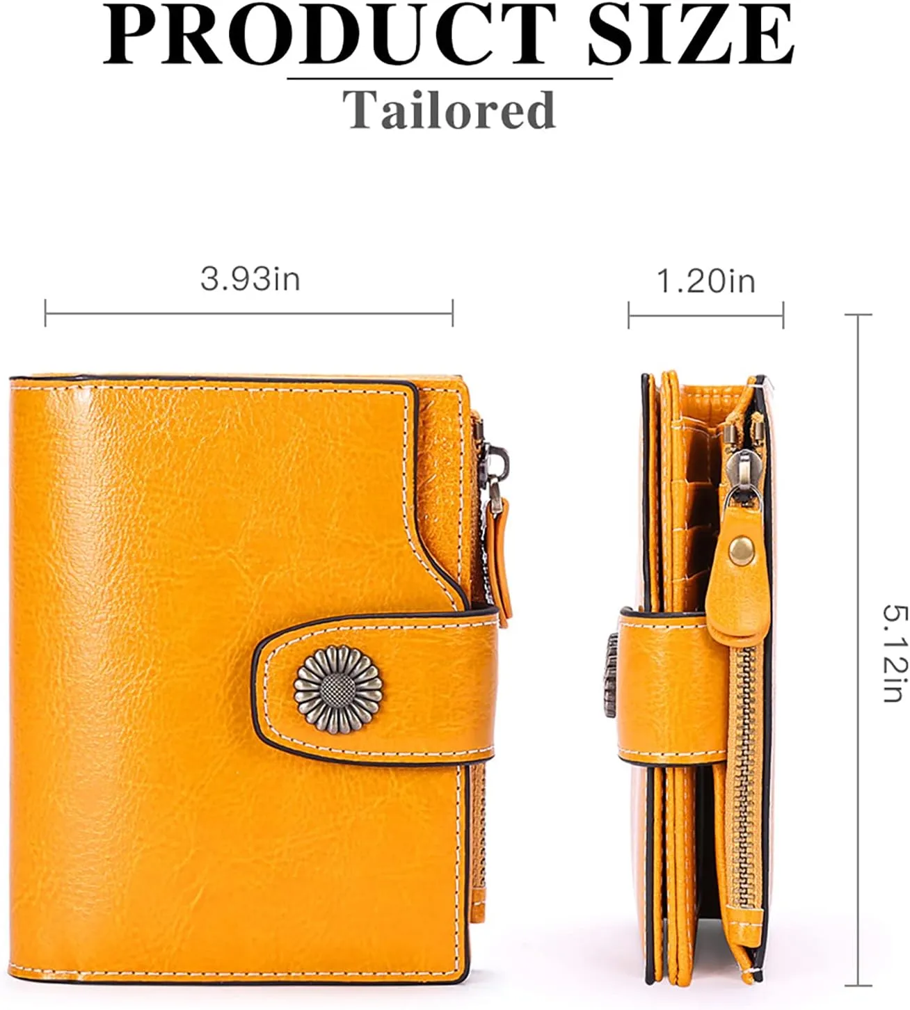 FALAN MULE Genuine Leather Small Wallet for Women, RFID Blocking, Compact Size, Yellow