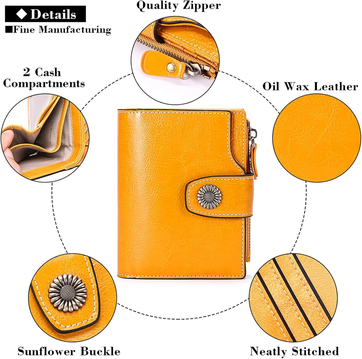 FALAN MULE Genuine Leather Small Wallet for Women, RFID Blocking, Compact Size, Yellow