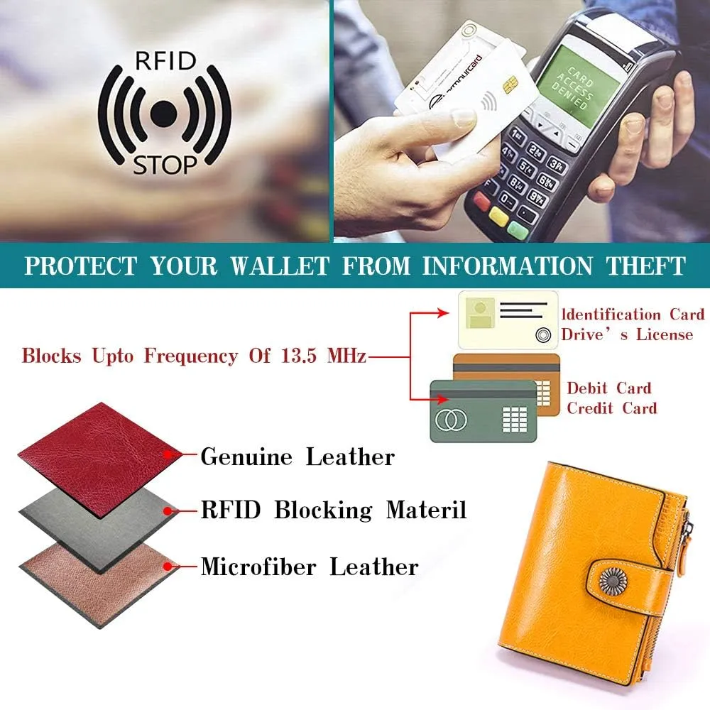 FALAN MULE Genuine Leather Small Wallet for Women, RFID Blocking, Compact Size, Yellow