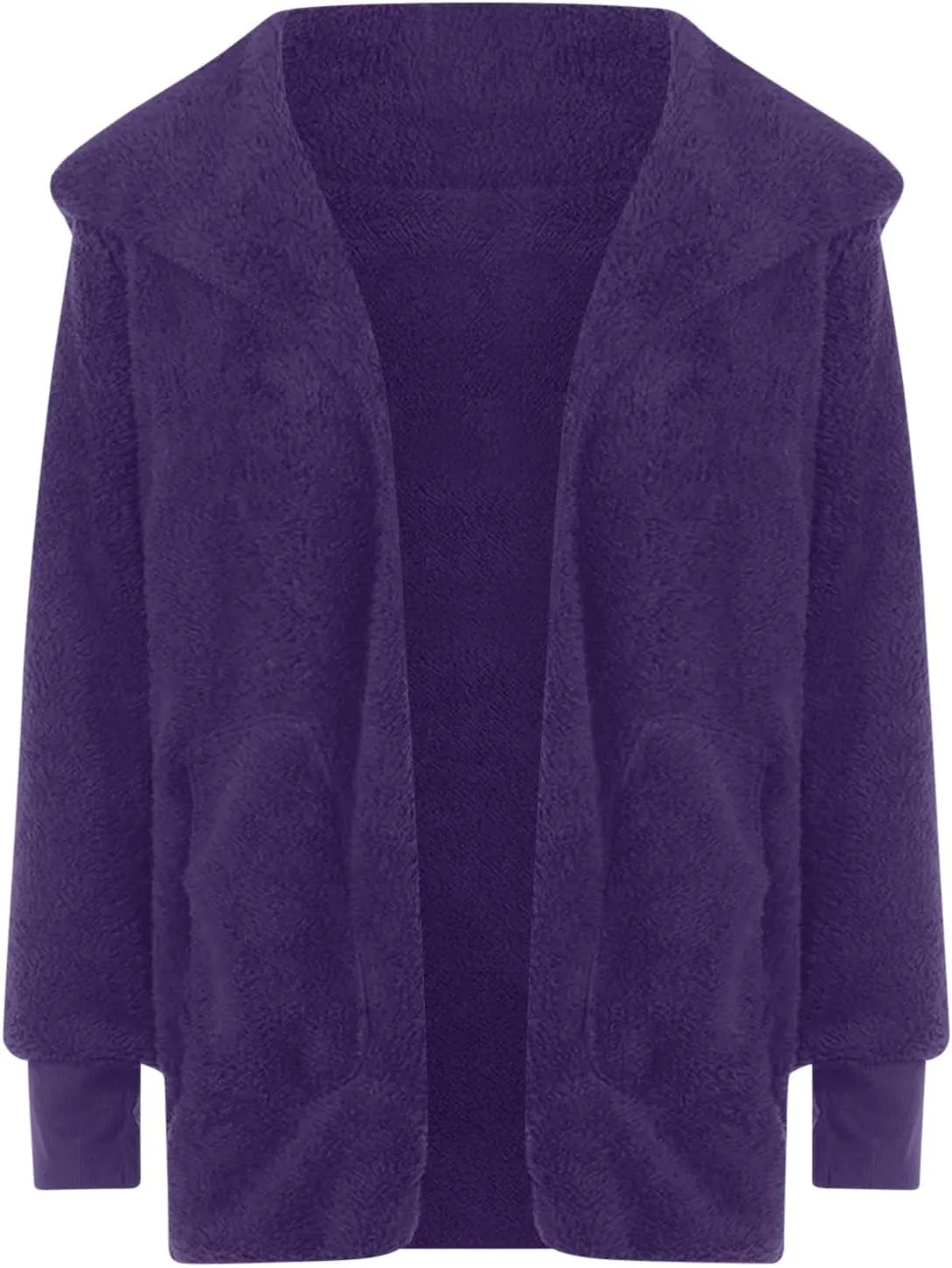 Fall Winter Cardigan Coats for Women Fuzzy Open Front Hooded Jackets Flannel Lightweight Fluffy Outerwear