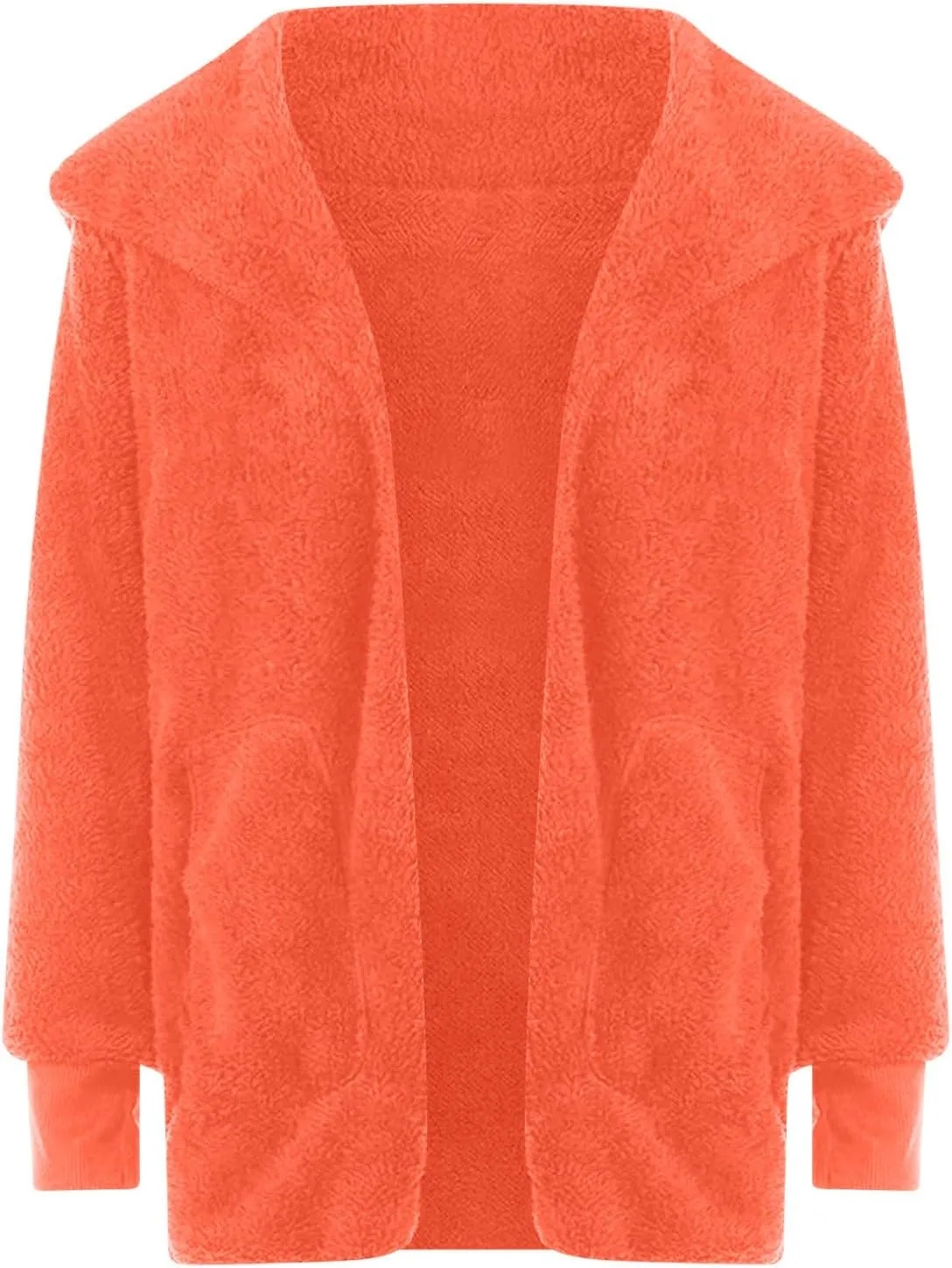 Fall Winter Cardigan Coats for Women Fuzzy Open Front Hooded Jackets Flannel Lightweight Fluffy Outerwear