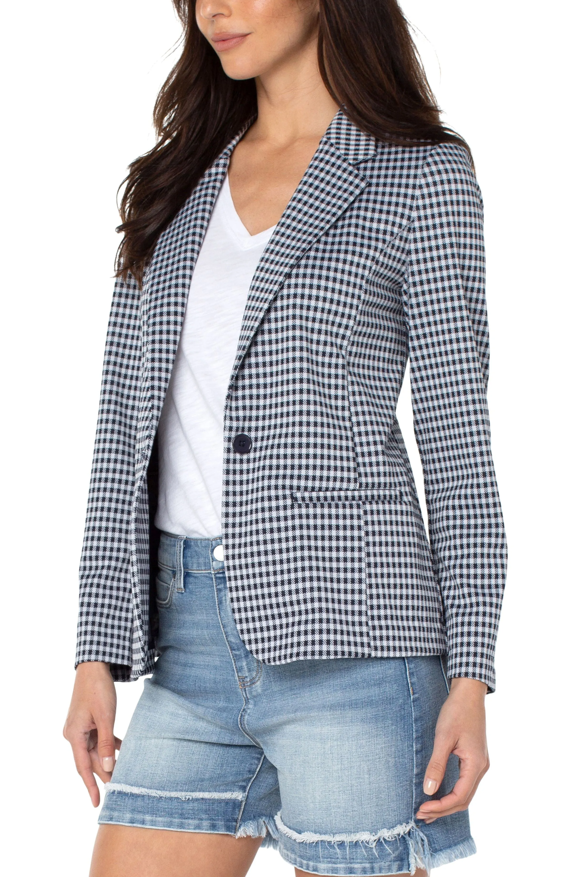 FINAL SALE NIMA NAVY AND WHITE GINGHAM FITTED BLAZER - LIVERPOOL LOS ANGELES LM1601TS27