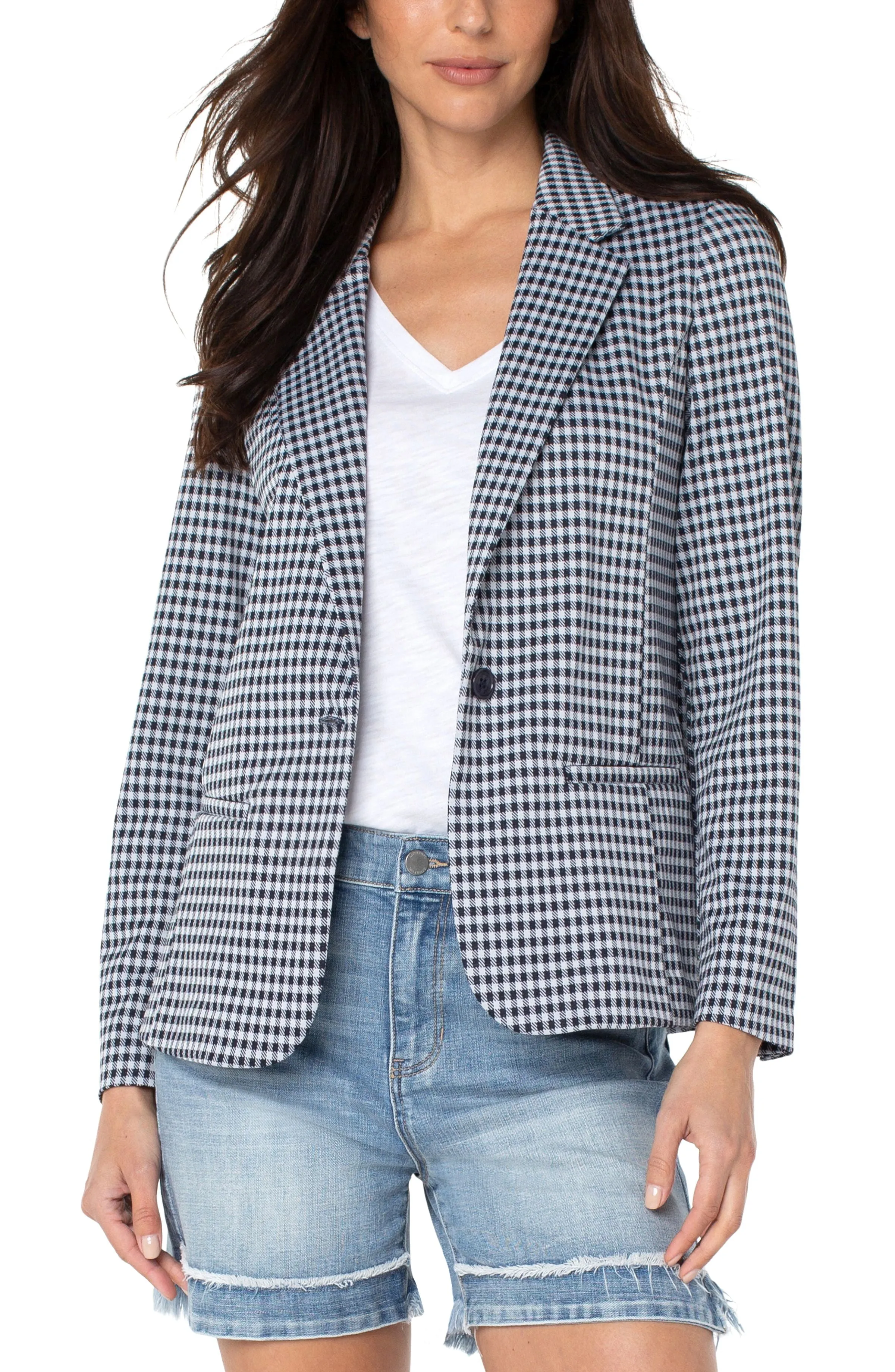 FINAL SALE NIMA NAVY AND WHITE GINGHAM FITTED BLAZER - LIVERPOOL LOS ANGELES LM1601TS27