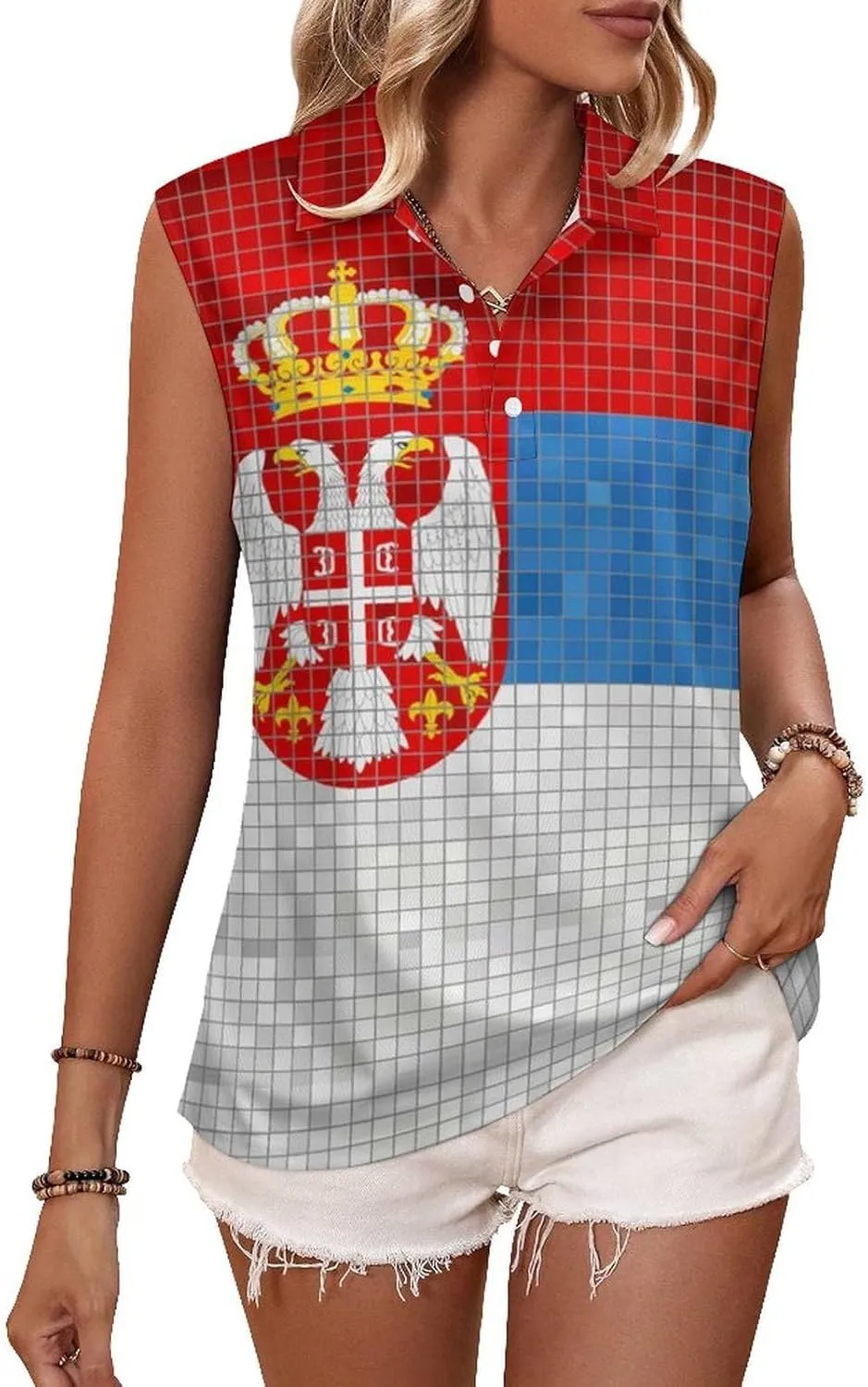 Flag of Serbia Women's Sleeveless Golf Polo Shirts Athletic Tank Tops