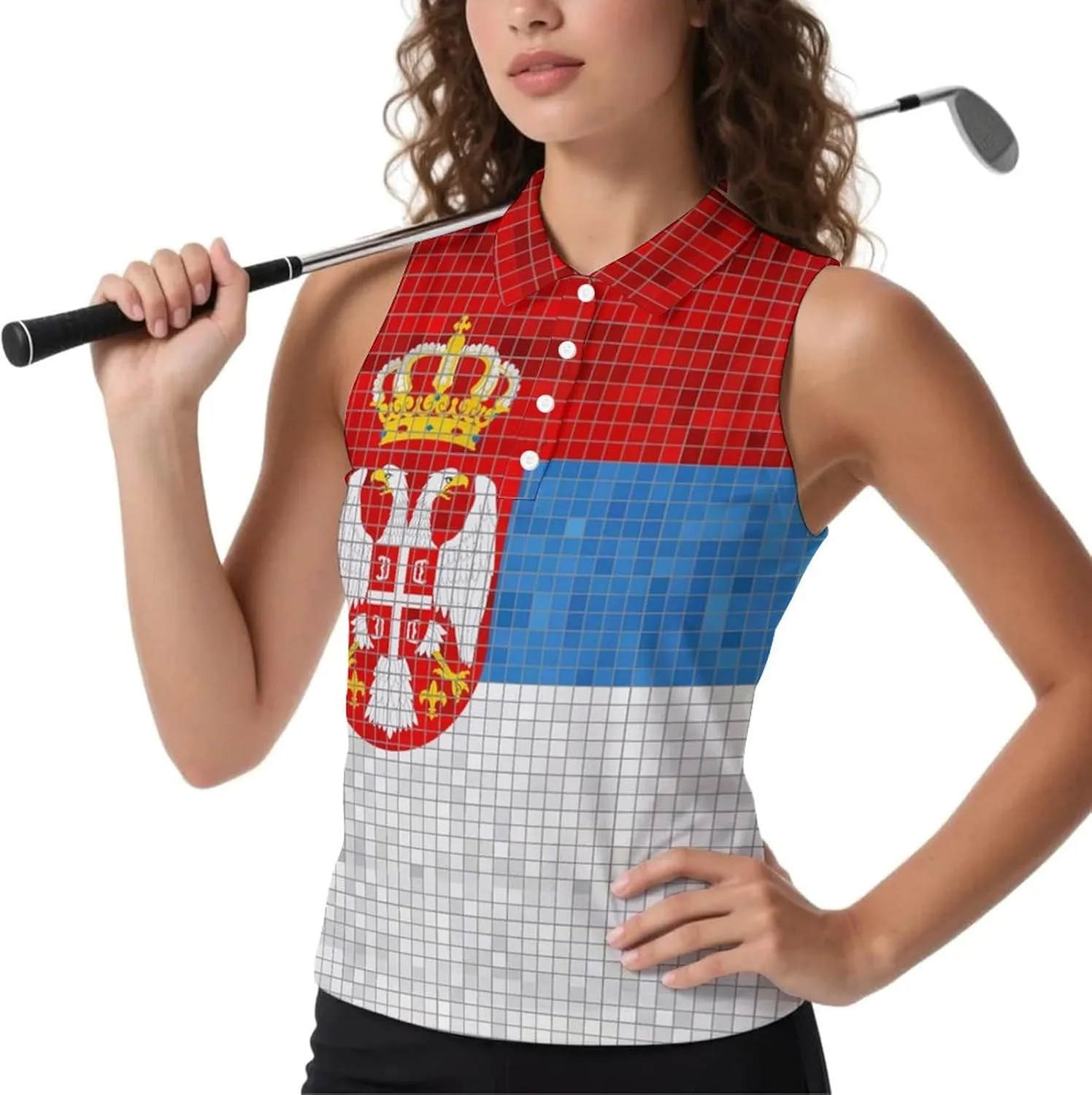 Flag of Serbia Women's Sleeveless Golf Polo Shirts Athletic Tank Tops