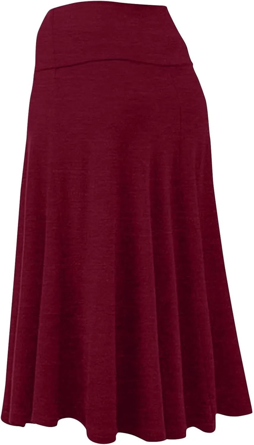 FlekmanArt Women's Basic Midi Skirt Versatile Stretchy Flared Summer Casual High Waisted Skirt Pleated A-Line Skirts