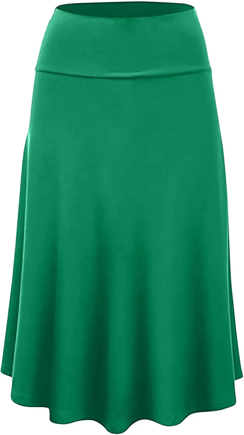 FlekmanArt Women's Basic Midi Skirt Versatile Stretchy Flared Summer Casual High Waisted Skirt Pleated A-Line Skirts