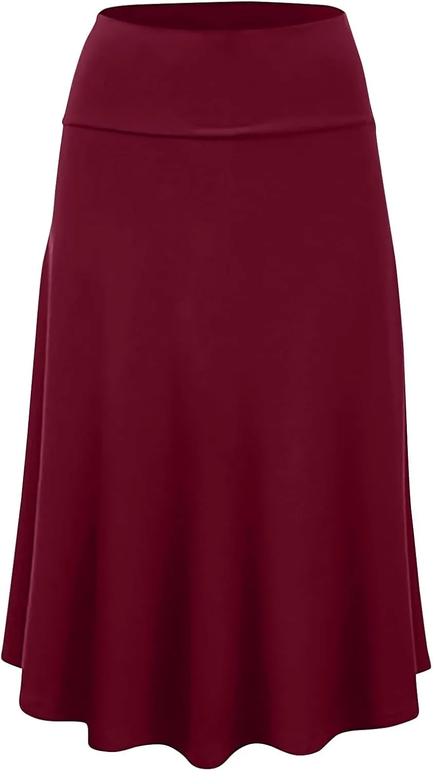 FlekmanArt Women's Basic Midi Skirt Versatile Stretchy Flared Summer Casual High Waisted Skirt Pleated A-Line Skirts