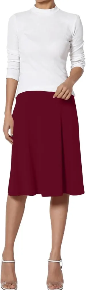 FlekmanArt Women's Basic Midi Skirt Versatile Stretchy Flared Summer Casual High Waisted Skirt Pleated A-Line Skirts