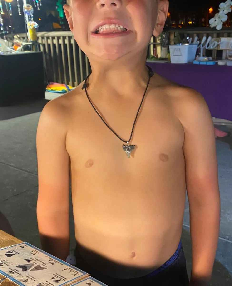 Fossilized Bull Shark Tooth Necklace for Boys on Adjustable Black Cord