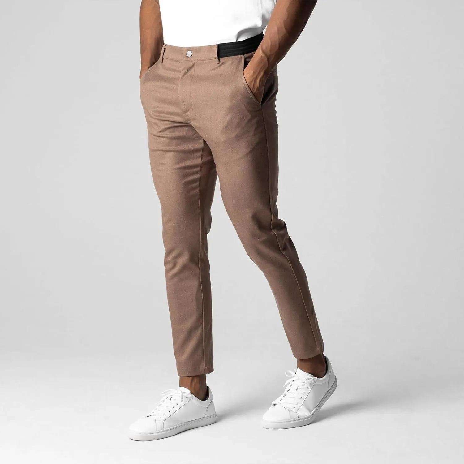 Foueo Active Chinos, Active Chinos Pants Men, Mens Slim Fit Stretch Skinny Tapered Dress Pants Casual Solid Trousers