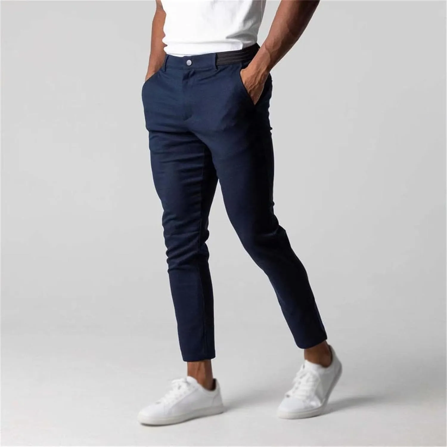 Foueo Active Chinos, Mens Chinos Slim Fit Stretch Skinny Tapered Dress Pants Casual Solid Trousers with Pockets